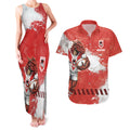 Personalised St. George Illawarra Dragons Rugby Couples Matching Tank Maxi Dress and Hawaiian Shirt Red Dragon Mascot - Sporty Splash Art Style