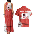 Personalised St. George Illawarra Dragons Rugby Couples Matching Tank Maxi Dress and Hawaiian Shirt Red Dragon Mascot - Sporty Splash Art Style