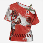 Personalised St. George Illawarra Dragons Rugby Cross Shoulder Shirt Red Dragon Mascot - Sporty Splash Art Style