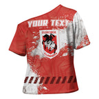Personalised St. George Illawarra Dragons Rugby Cross Shoulder Shirt Red Dragon Mascot - Sporty Splash Art Style