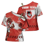 Personalised St. George Illawarra Dragons Rugby Cross Shoulder Shirt Red Dragon Mascot - Sporty Splash Art Style