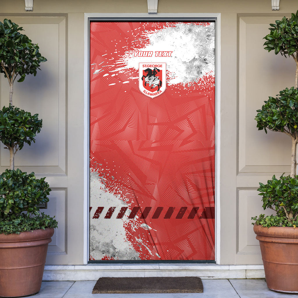 Personalised St. George Illawarra Dragons Rugby Door Cover Red Dragon Mascot - Sporty Splash Art Style