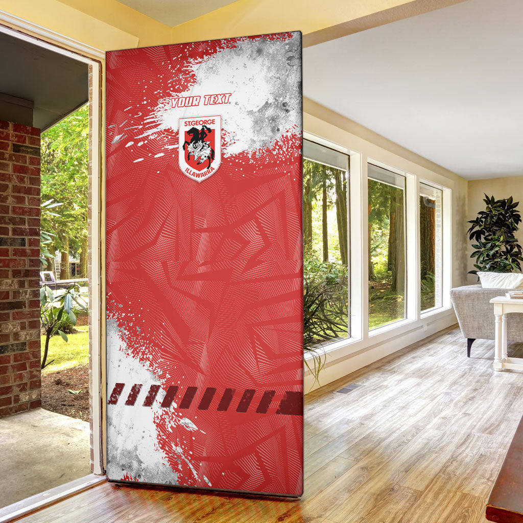 Personalised St. George Illawarra Dragons Rugby Door Cover Red Dragon Mascot - Sporty Splash Art Style