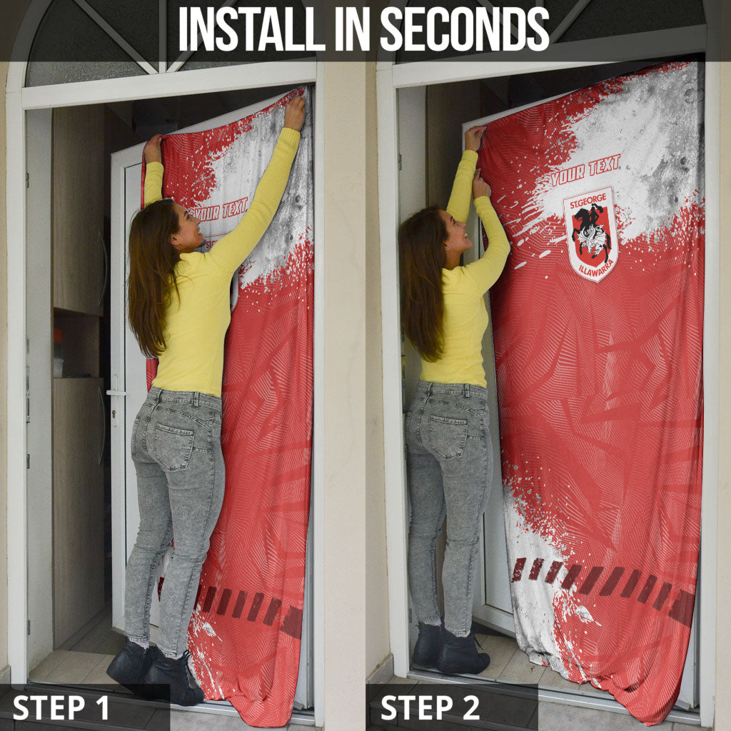 Personalised St. George Illawarra Dragons Rugby Door Cover Red Dragon Mascot - Sporty Splash Art Style
