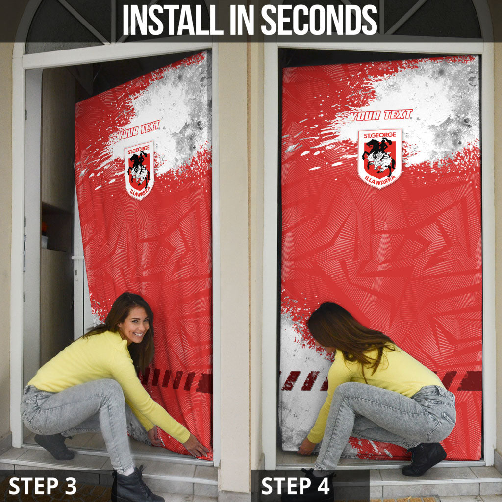 Personalised St. George Illawarra Dragons Rugby Door Cover Red Dragon Mascot - Sporty Splash Art Style