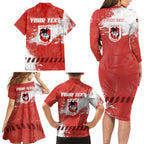 Personalised St. George Illawarra Dragons Rugby Family Matching Long Sleeve Bodycon Dress and Hawaiian Shirt Red Dragon Mascot - Sporty Splash Art Style