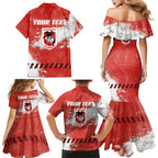 Personalised St. George Illawarra Dragons Rugby Family Matching Mermaid Dress and Hawaiian Shirt Red Dragon Mascot - Sporty Splash Art Style