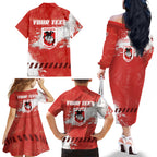 Personalised St. George Illawarra Dragons Rugby Family Matching Off The Shoulder Long Sleeve Dress and Hawaiian Shirt Red Dragon Mascot - Sporty Splash Art Style