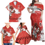 Personalised St. George Illawarra Dragons Rugby Family Matching Off Shoulder Maxi Dress and Hawaiian Shirt Red Dragon Mascot - Sporty Splash Art Style
