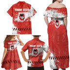 Personalised St. George Illawarra Dragons Rugby Family Matching Off Shoulder Maxi Dress and Hawaiian Shirt Red Dragon Mascot - Sporty Splash Art Style