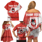 Personalised St. George Illawarra Dragons Rugby Family Matching Off Shoulder Short Dress and Hawaiian Shirt Red Dragon Mascot - Sporty Splash Art Style