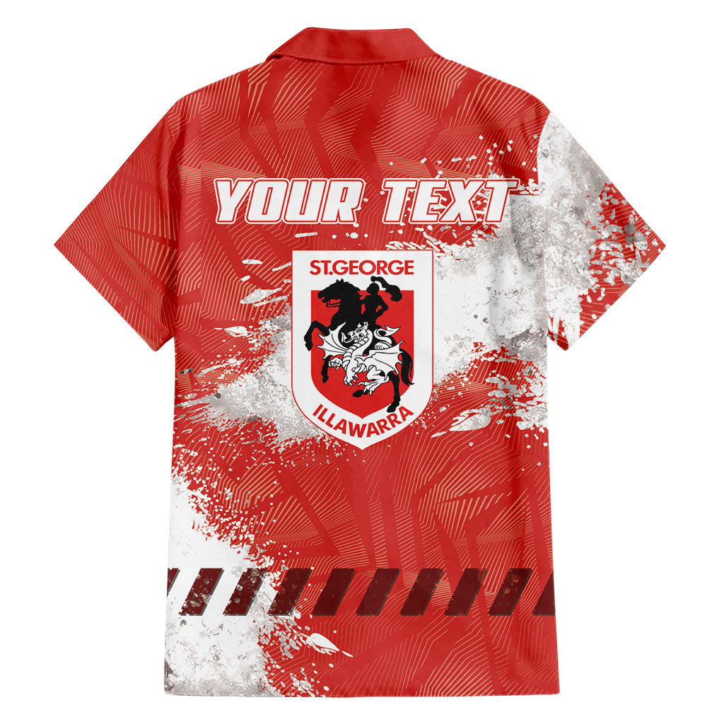 Personalised St. George Illawarra Dragons Rugby Family Matching Off Shoulder Short Dress and Hawaiian Shirt Red Dragon Mascot - Sporty Splash Art Style