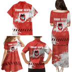 Personalised St. George Illawarra Dragons Rugby Family Matching Puletasi and Hawaiian Shirt Red Dragon Mascot - Sporty Splash Art Style
