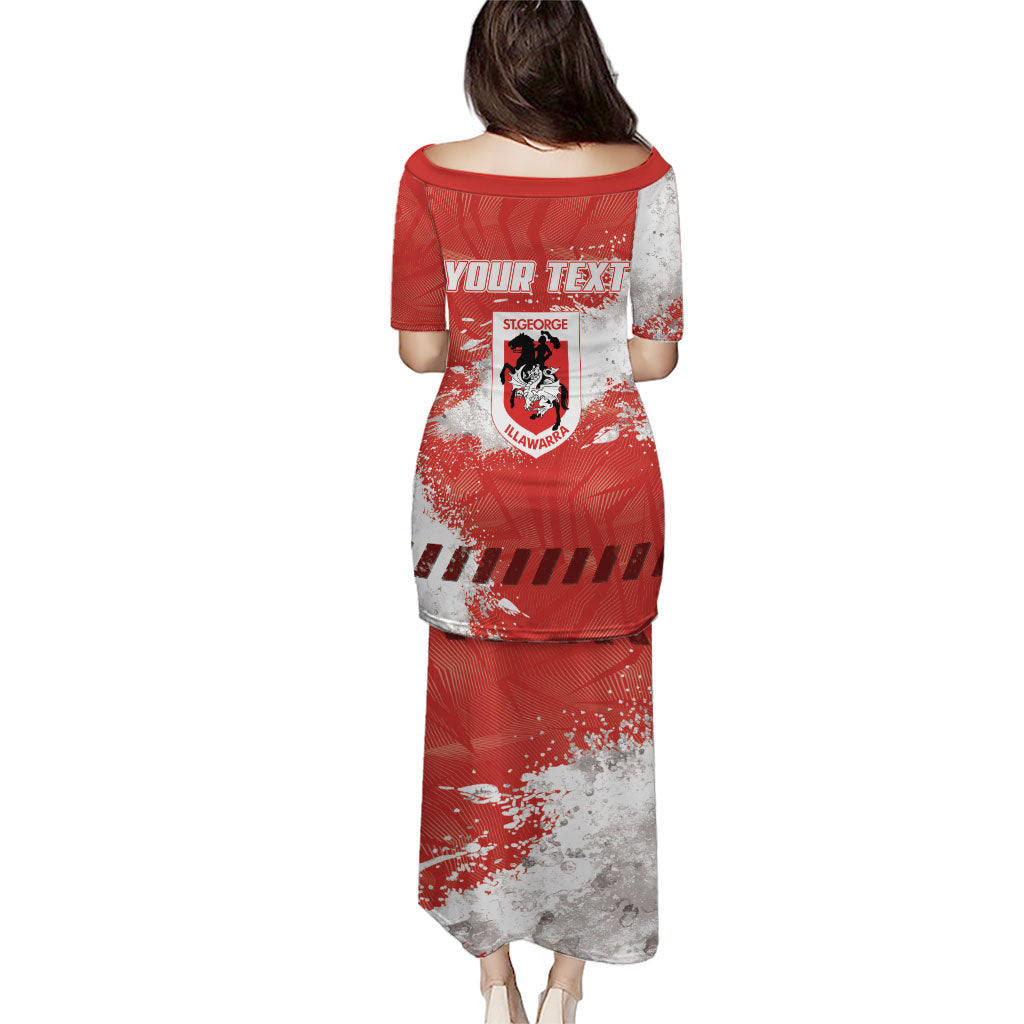 Personalised St. George Illawarra Dragons Rugby Family Matching Puletasi and Hawaiian Shirt Red Dragon Mascot - Sporty Splash Art Style