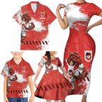 Personalised St. George Illawarra Dragons Rugby Family Matching Short Sleeve Bodycon Dress and Hawaiian Shirt Red Dragon Mascot - Sporty Splash Art Style