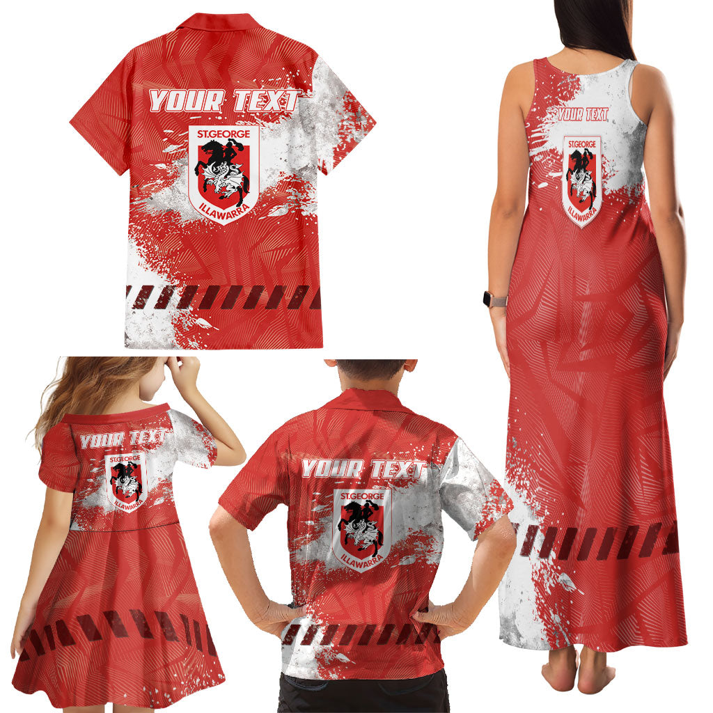 Personalised St. George Illawarra Dragons Rugby Family Matching Tank Maxi Dress and Hawaiian Shirt Red Dragon Mascot - Sporty Splash Art Style