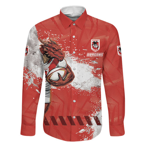 Personalised St. George Illawarra Dragons Rugby Family Matching Tank Maxi Dress and Hawaiian Shirt Red Dragon Mascot - Sporty Splash Art Style