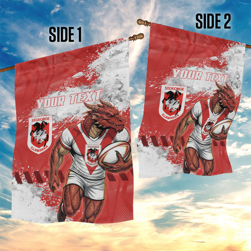 Personalised St. George Illawarra Dragons Rugby Garden Flag Red Dragon Mascot - Sporty Splash Art Style