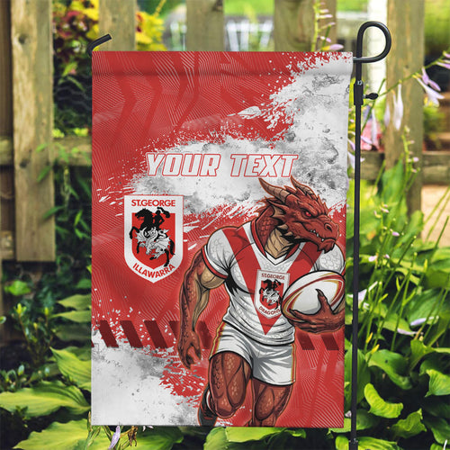 Personalised St. George Illawarra Dragons Rugby Garden Flag Red Dragon Mascot - Sporty Splash Art Style
