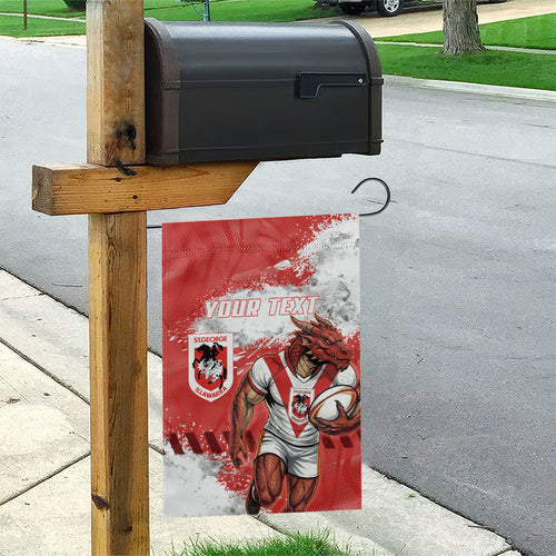 Personalised St. George Illawarra Dragons Rugby Garden Flag Red Dragon Mascot - Sporty Splash Art Style