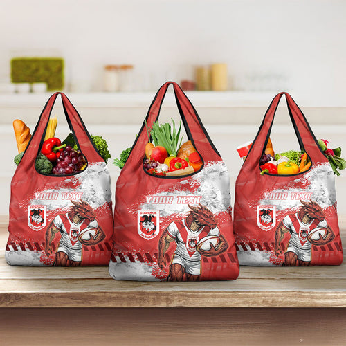 Personalised St. George Illawarra Dragons Rugby Grocery Bag Red Dragon Mascot - Sporty Splash Art Style