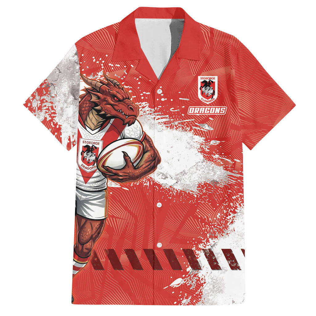 Personalised St. George Illawarra Dragons Rugby Hawaiian Shirt Red Dragon Mascot - Sporty Splash Art Style