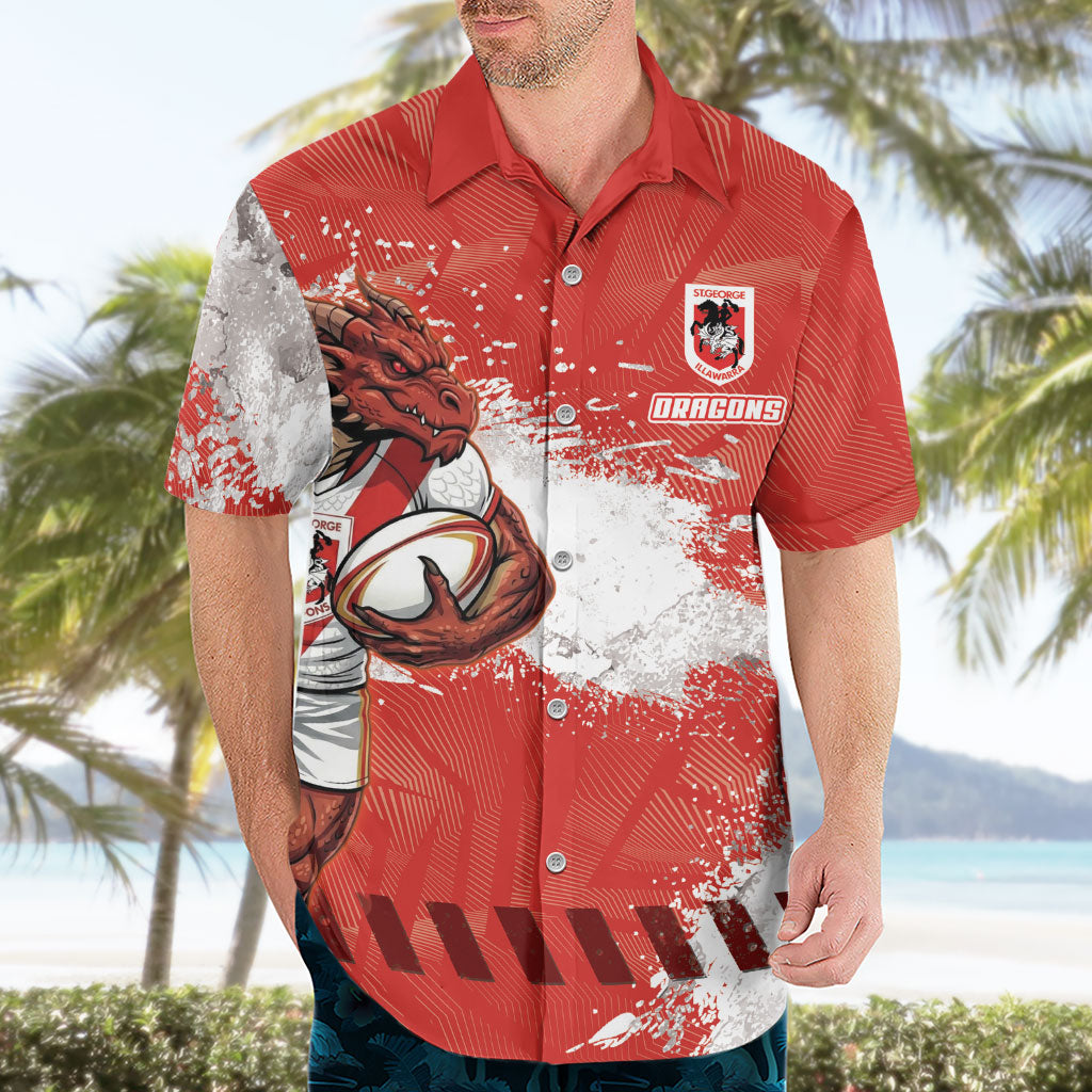 Personalised St. George Illawarra Dragons Rugby Hawaiian Shirt Red Dragon Mascot - Sporty Splash Art Style