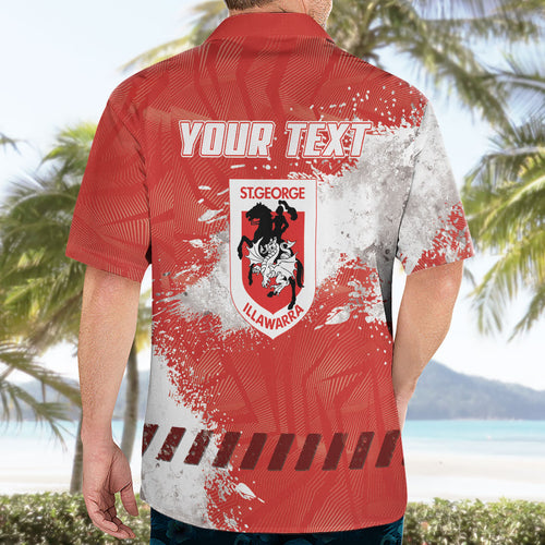 Personalised St. George Illawarra Dragons Rugby Hawaiian Shirt Red Dragon Mascot - Sporty Splash Art Style