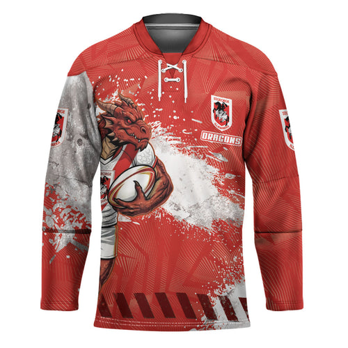 Personalised St. George Illawarra Dragons Rugby Hockey Jersey Red Dragon Mascot - Sporty Splash Art Style