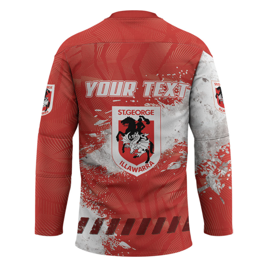 Personalised St. George Illawarra Dragons Rugby Hockey Jersey Red Dragon Mascot - Sporty Splash Art Style