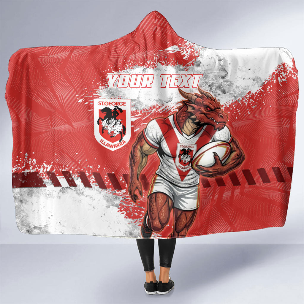 Personalised St. George Illawarra Dragons Rugby Hooded Blanket Red Dragon Mascot - Sporty Splash Art Style