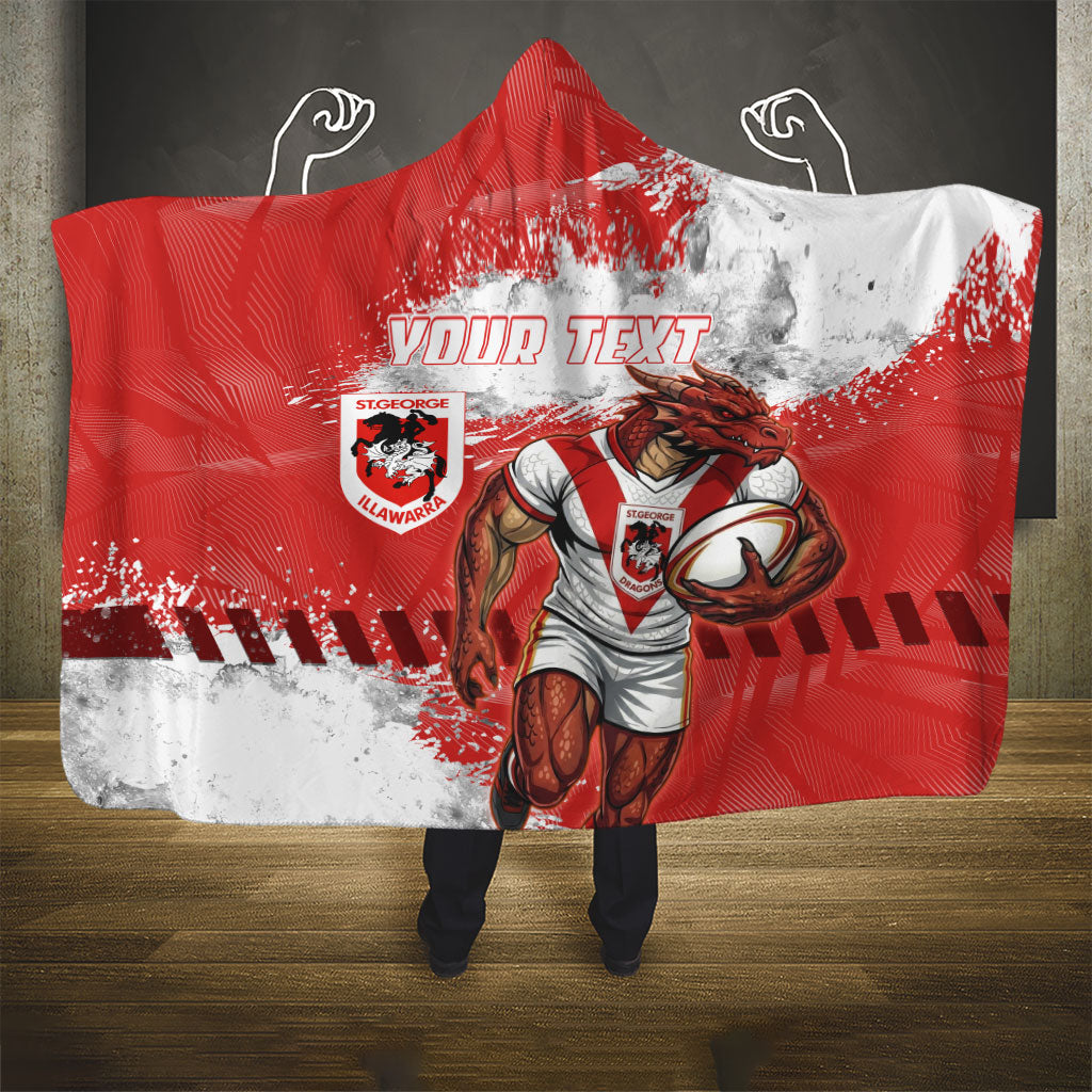 Personalised St. George Illawarra Dragons Rugby Hooded Blanket Red Dragon Mascot - Sporty Splash Art Style