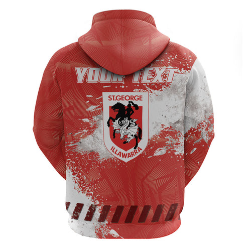 Personalised St. George Illawarra Dragons Rugby Hoodie Red Dragon Mascot - Sporty Splash Art Style