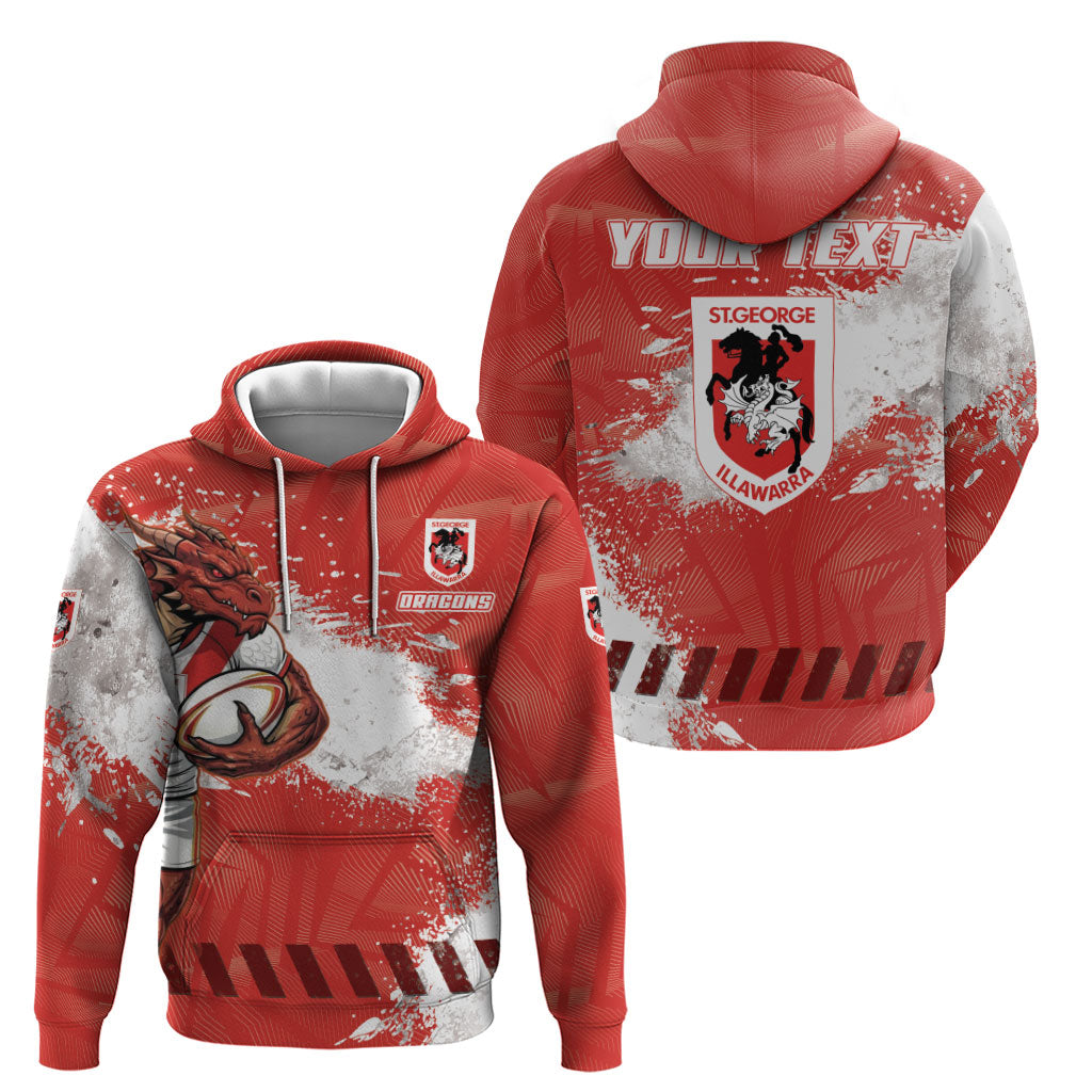 Personalised St. George Illawarra Dragons Rugby Hoodie Red Dragon Mascot - Sporty Splash Art Style