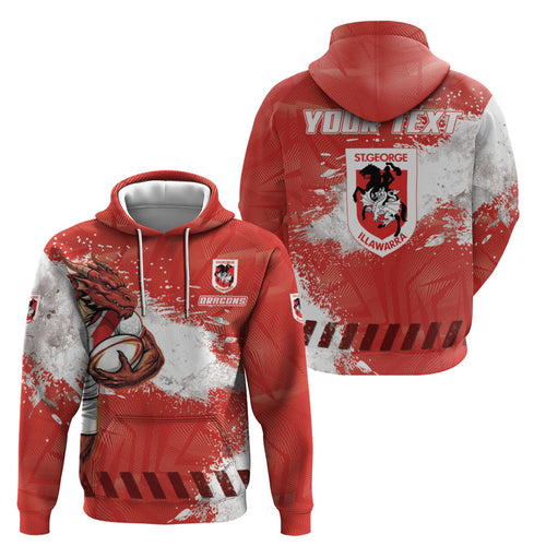 Personalised St. George Illawarra Dragons Rugby Hoodie Red Dragon Mascot - Sporty Splash Art Style