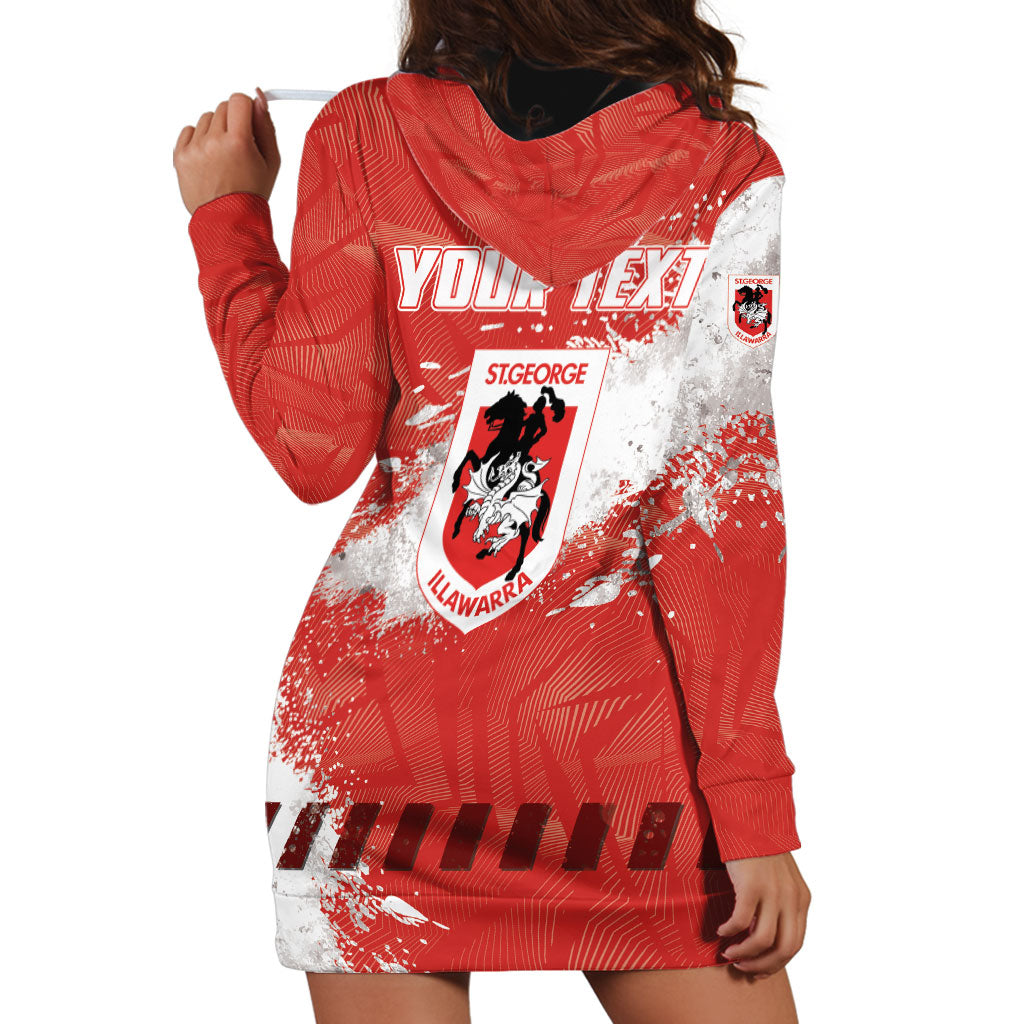 Personalised St. George Illawarra Dragons Rugby Hoodie Dress Red Dragon Mascot - Sporty Splash Art Style