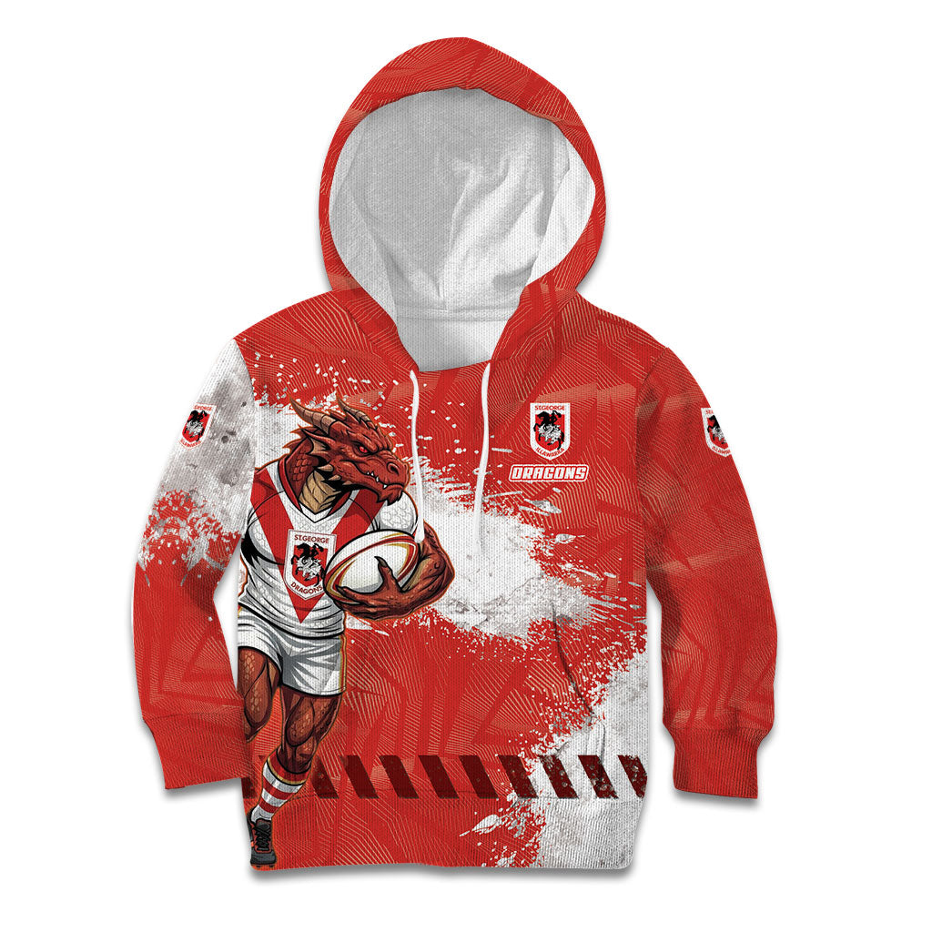 Personalised St. George Illawarra Dragons Rugby Kid Hoodie Red Dragon Mascot - Sporty Splash Art Style
