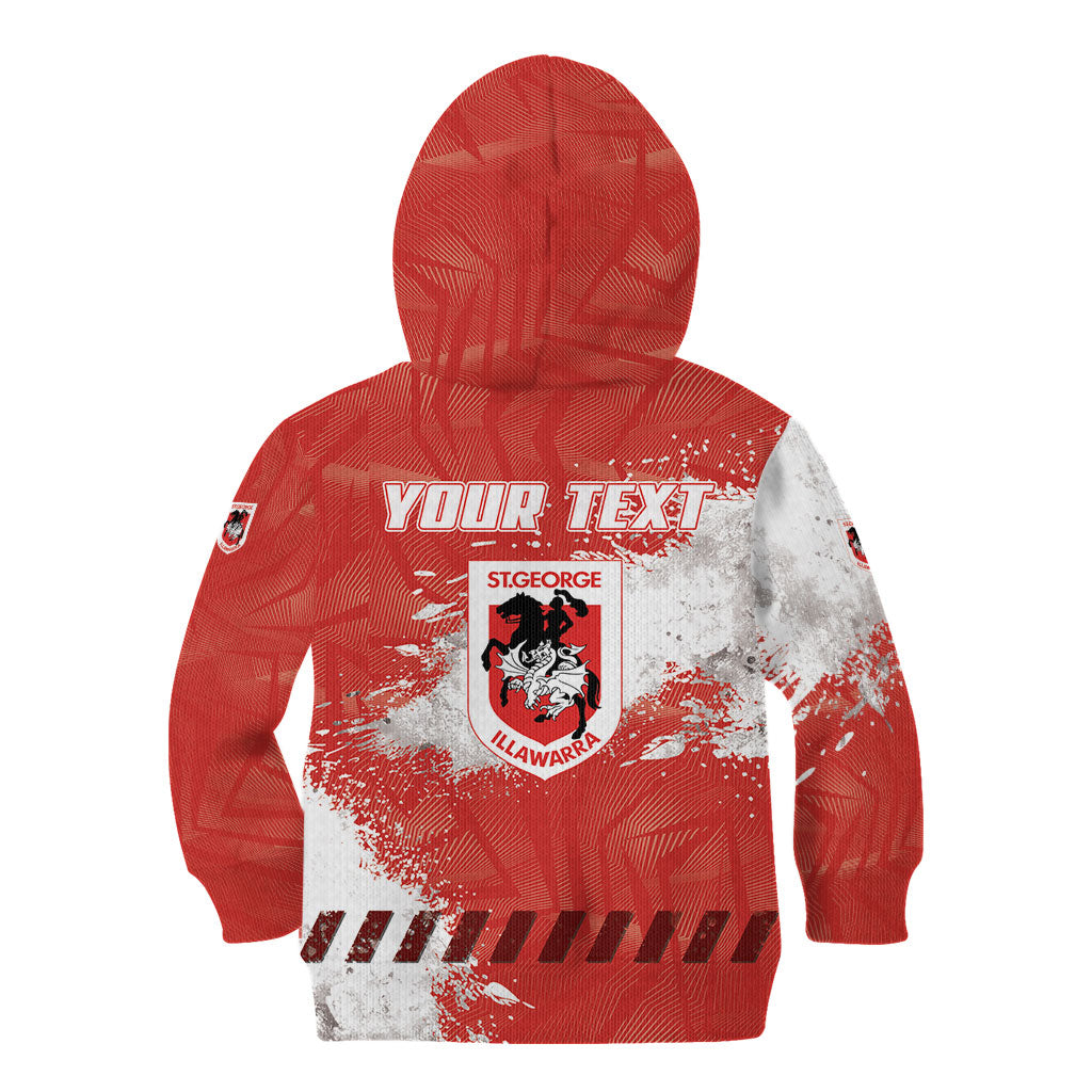 Personalised St. George Illawarra Dragons Rugby Kid Hoodie Red Dragon Mascot - Sporty Splash Art Style