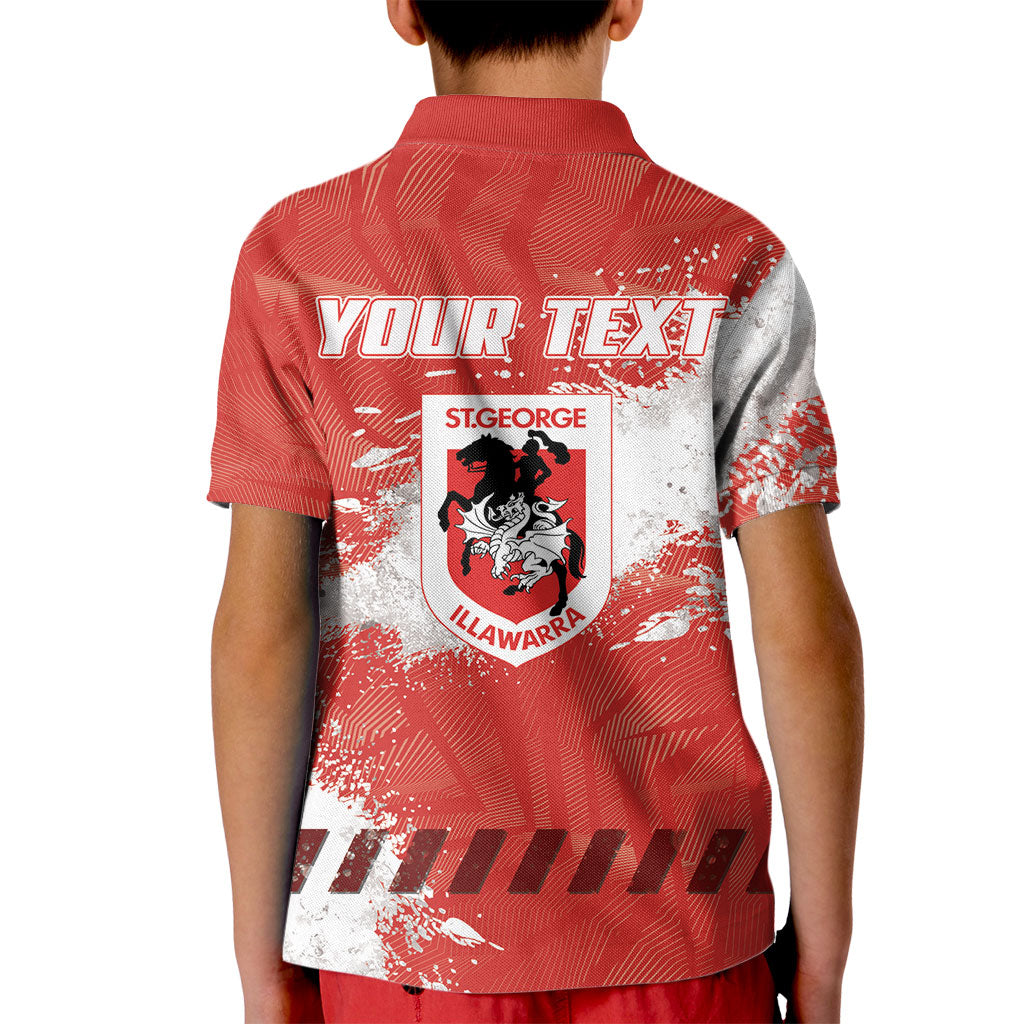 Personalised St. George Illawarra Dragons Rugby Kid Polo Shirt Red Dragon Mascot - Sporty Splash Art Style