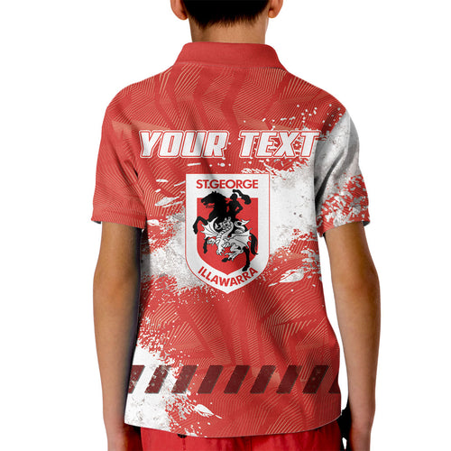 Personalised St. George Illawarra Dragons Rugby Kid Polo Shirt Red Dragon Mascot - Sporty Splash Art Style