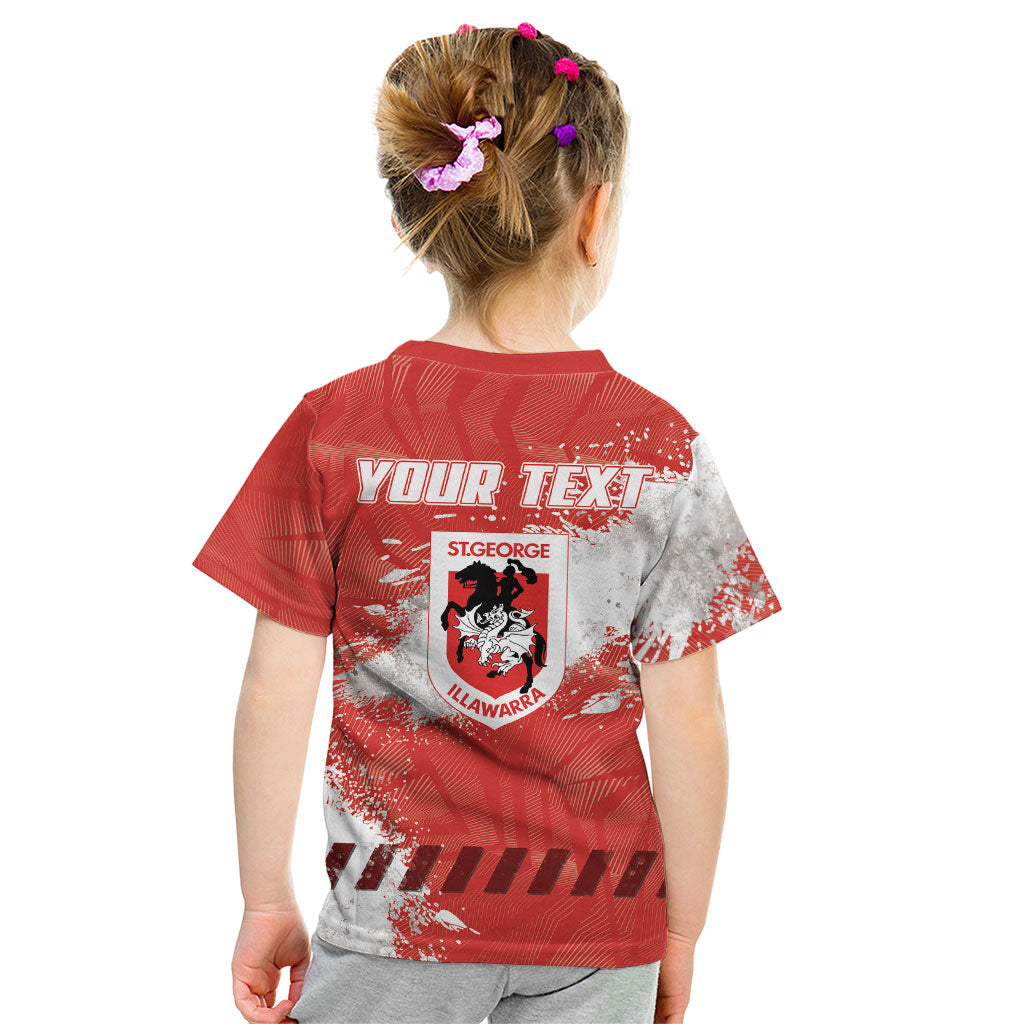 Personalised St. George Illawarra Dragons Rugby Kid T Shirt Red Dragon Mascot - Sporty Splash Art Style