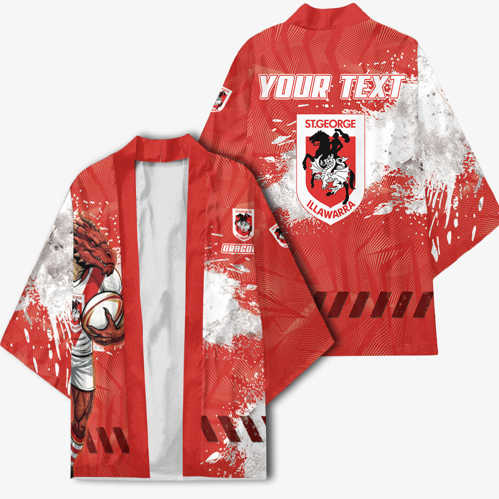 Personalised St. George Illawarra Dragons Rugby Kimono Red Dragon Mascot - Sporty Splash Art Style