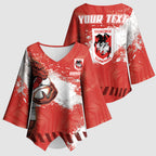 Personalised St. George Illawarra Dragons Rugby Kimono Sleeve Blouse Red Dragon Mascot - Sporty Splash Art Style