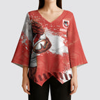 Personalised St. George Illawarra Dragons Rugby Kimono Sleeve Blouse Red Dragon Mascot - Sporty Splash Art Style