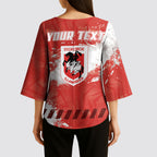 Personalised St. George Illawarra Dragons Rugby Kimono Sleeve Blouse Red Dragon Mascot - Sporty Splash Art Style