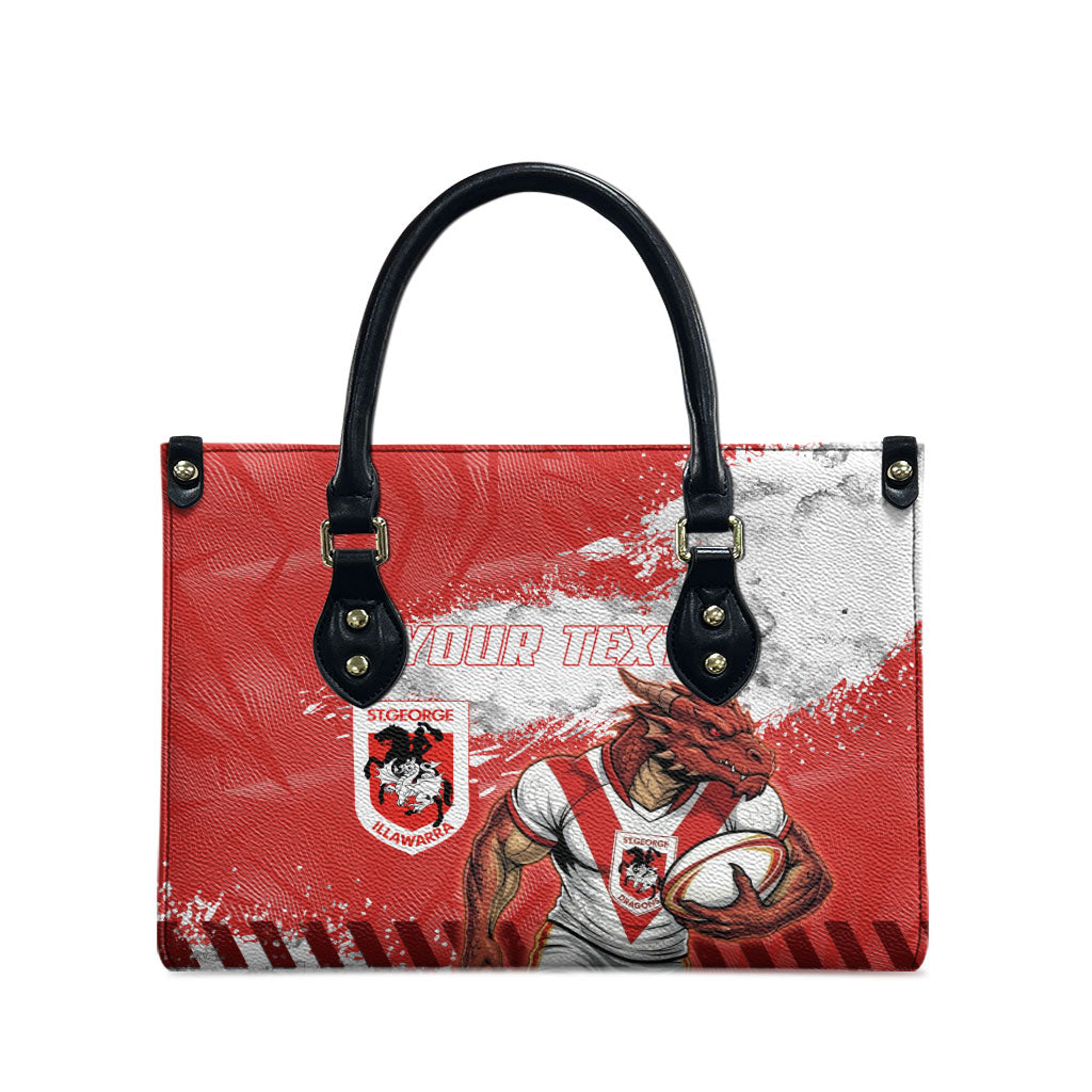 Personalised St. George Illawarra Dragons Rugby Leather Bag Red Dragon Mascot - Sporty Splash Art Style