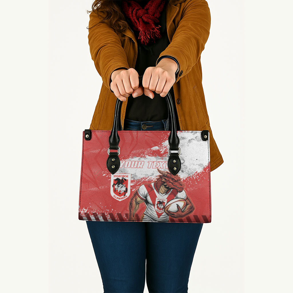 Personalised St. George Illawarra Dragons Rugby Leather Bag Red Dragon Mascot - Sporty Splash Art Style