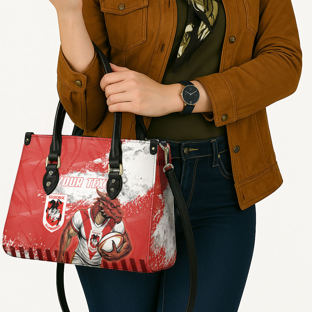 Personalised St. George Illawarra Dragons Rugby Leather Bag Red Dragon Mascot - Sporty Splash Art Style