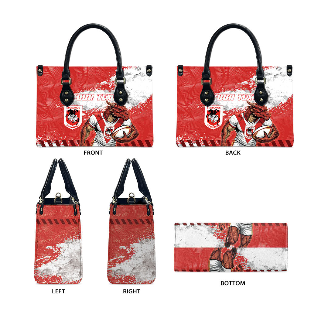 Personalised St. George Illawarra Dragons Rugby Leather Bag Red Dragon Mascot - Sporty Splash Art Style