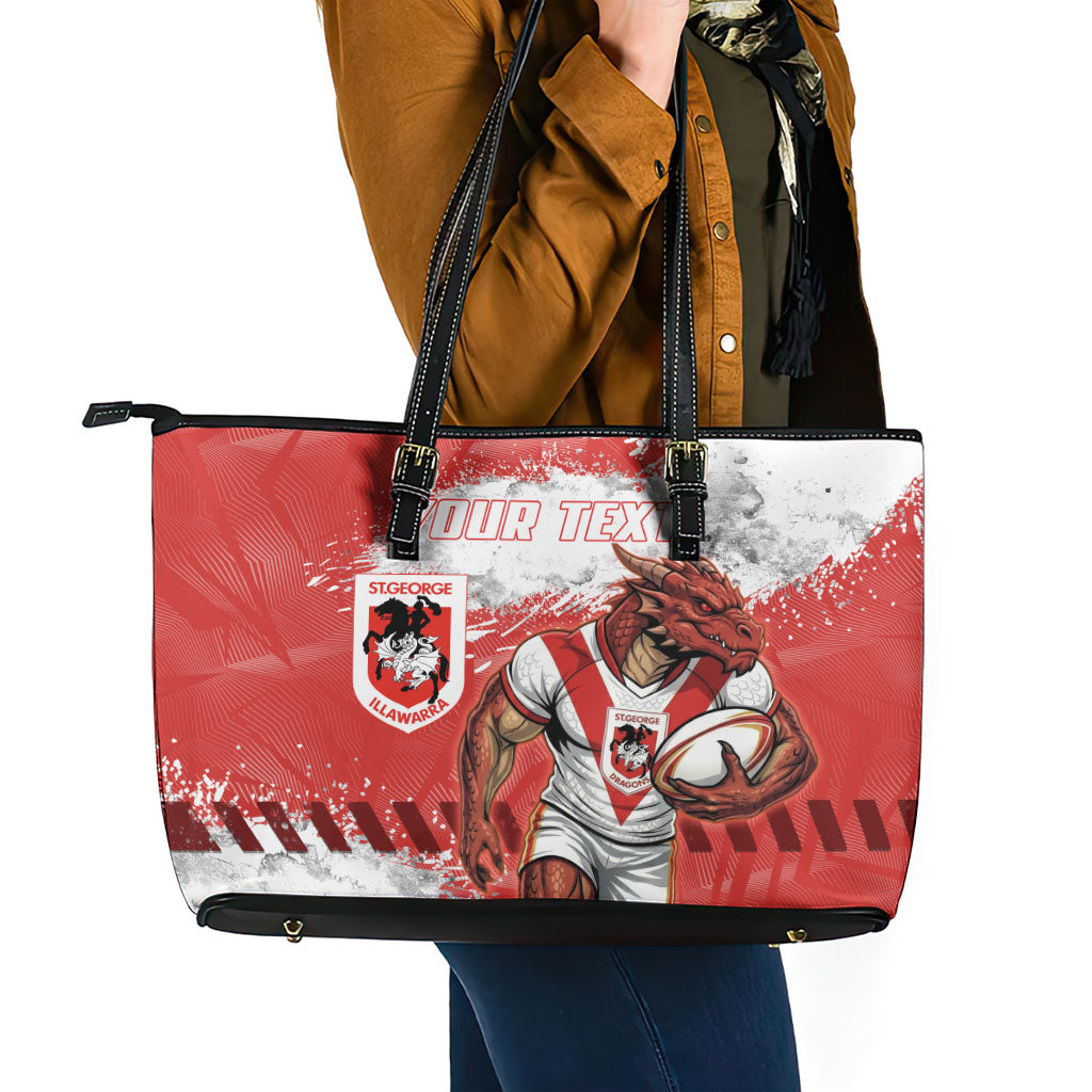 Personalised St. George Illawarra Dragons Rugby Leather Tote Bag Red Dragon Mascot - Sporty Splash Art Style